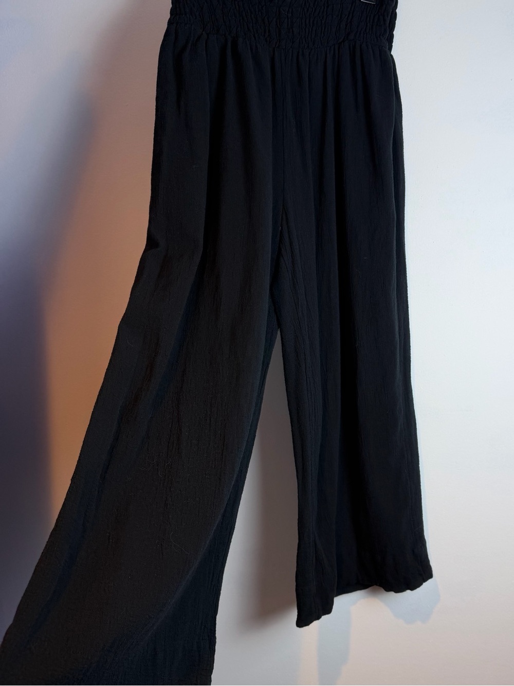 Free People Black Wide-Leg Smocked-Waist Pants